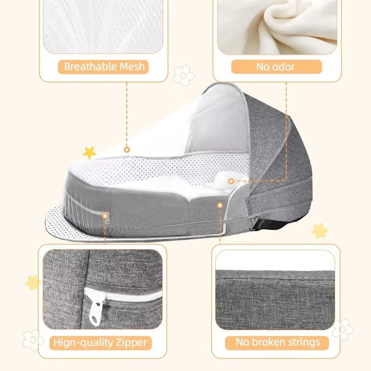 Portable Baby Travel Bassinet Bed – Foldable Infant Co-Sleeper with Mosquito Net & Canopy