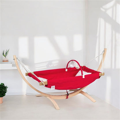 Natural Beech Wood Baby Hammock Cradle & Play Gym – Premium Newborn Bed with Wooden Stand