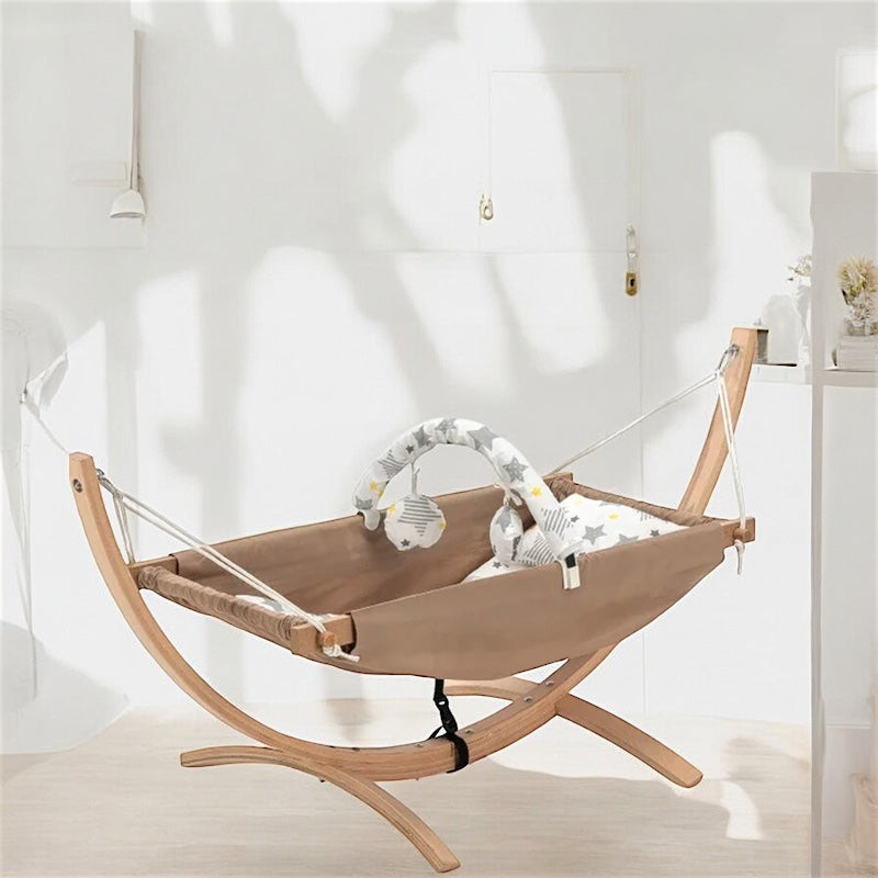 Natural Beech Wood Baby Hammock Cradle & Play Gym – Premium Newborn Bed with Wooden Stand