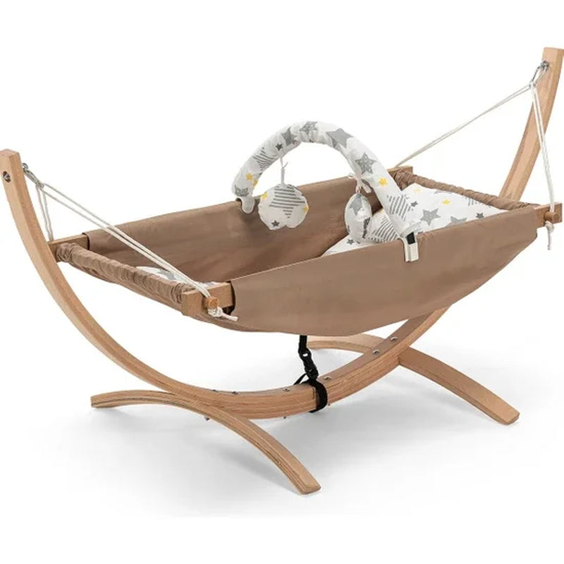 Natural Beech Wood Baby Hammock Cradle & Play Gym – Premium Newborn Bed with Wooden Stand