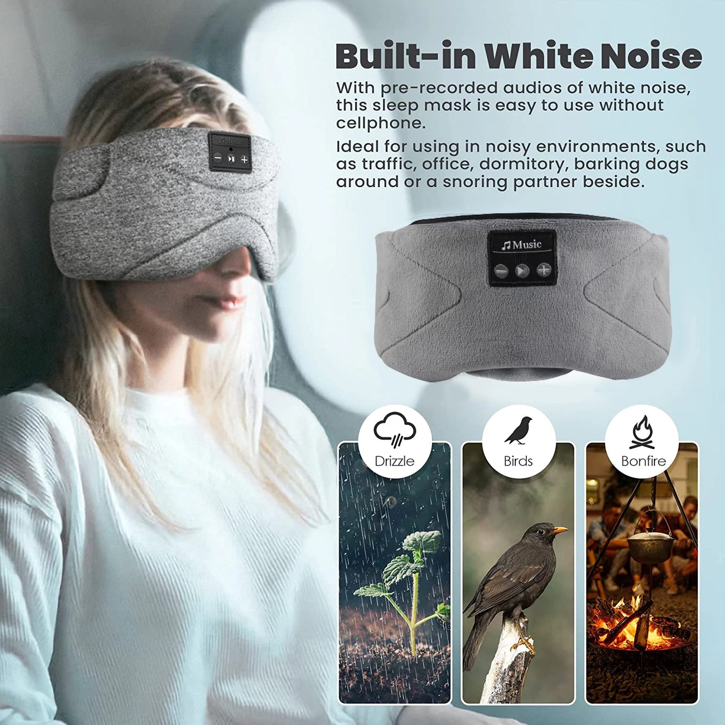 Sleep Mask with Headphones for New Moms – White Noise Bluetooth Eye Mask with Extra Soft Modal Lining & 100% Blackout