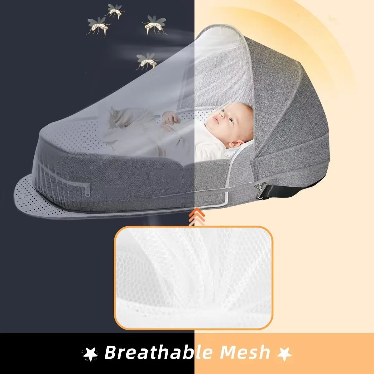 Portable Baby Travel Bassinet Bed – Foldable Infant Co-Sleeper with Mosquito Net & Canopy