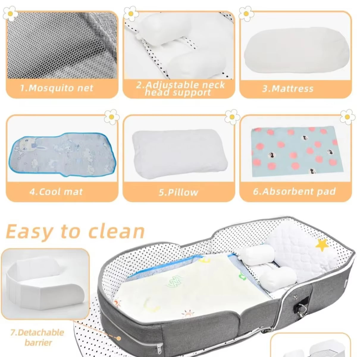 Portable Baby Travel Bassinet Bed – Foldable Infant Co-Sleeper with Mosquito Net & Canopy