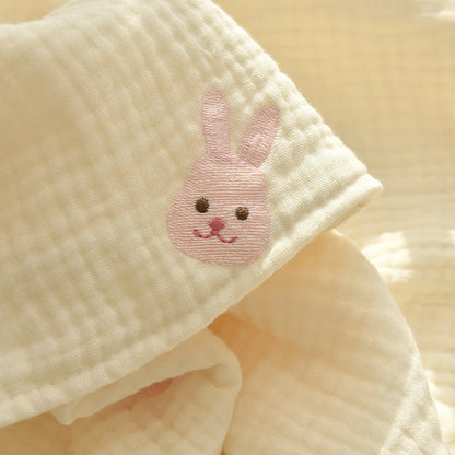 Cotton Gauze Kids Throw Blanket – Embroidered Bear & Rabbit Design