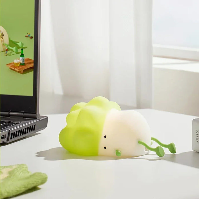 Touch Sensor Cabbage LED Nightlight: USB Rechargeable & Dimmable Mood Lamp for Bedroom Decor