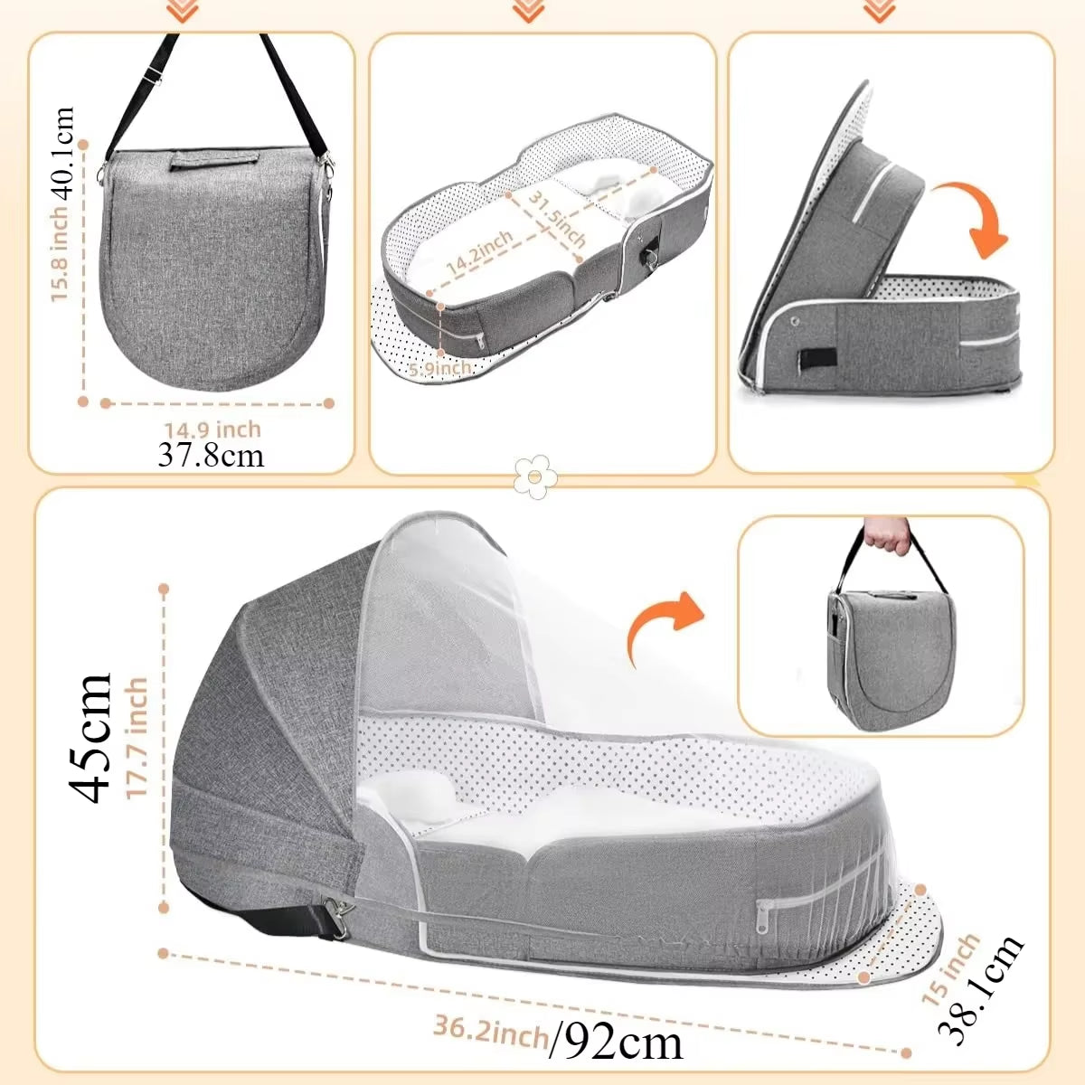 Portable Baby Travel Bassinet Bed – Foldable Infant Co-Sleeper with Mosquito Net & Canopy